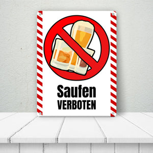 Saufen verboten Verbotsschild im Comic-Stil