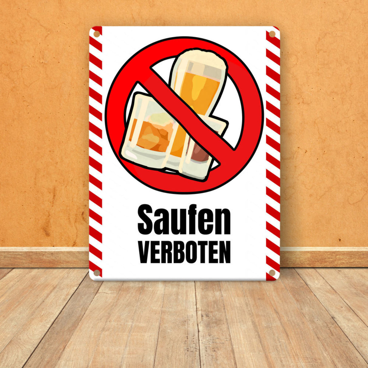 Saufen verboten Verbotsschild im Comic-Stil
