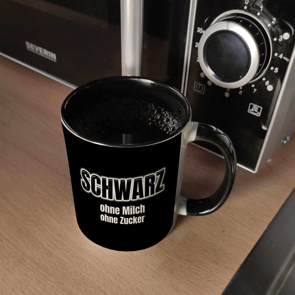 Kaffeebecher mit Spruch SCHWARZ ohne Milch ohne Zucker für Koffeinjunkies