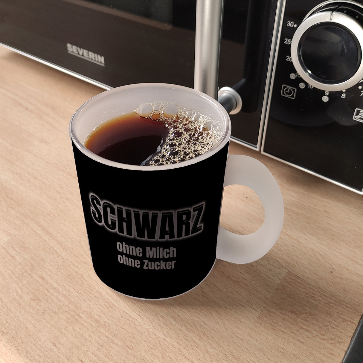 Kaffeebecher mit Spruch SCHWARZ ohne Milch ohne Zucker für Koffeinjunkies