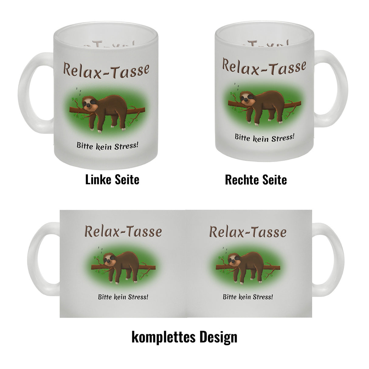 Kaffeebecher Relax-Tasse Bitte kein Stress mit schlafendem Faultier