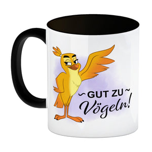 Gut zu Vögeln Kaffeebecher mit lustigem Vögelchen und Spruch