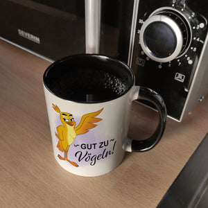 Gut zu Vögeln Kaffeebecher mit lustigem Vögelchen und Spruch