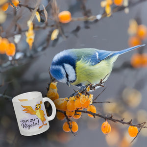 Gut zu Vögeln Kaffeebecher mit lustigem Vögelchen und Spruch