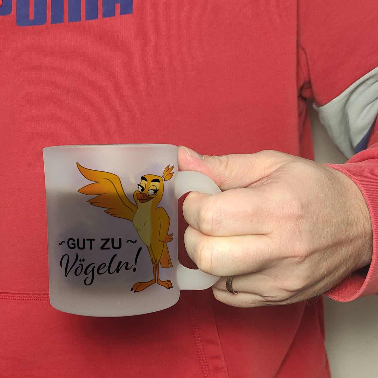 Gut zu Vögeln Kaffeebecher mit lustigem Vögelchen und Spruch