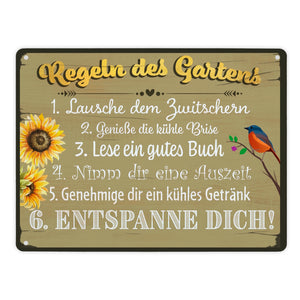 Regeln des Gartens Metallschild im rustikalen Stil