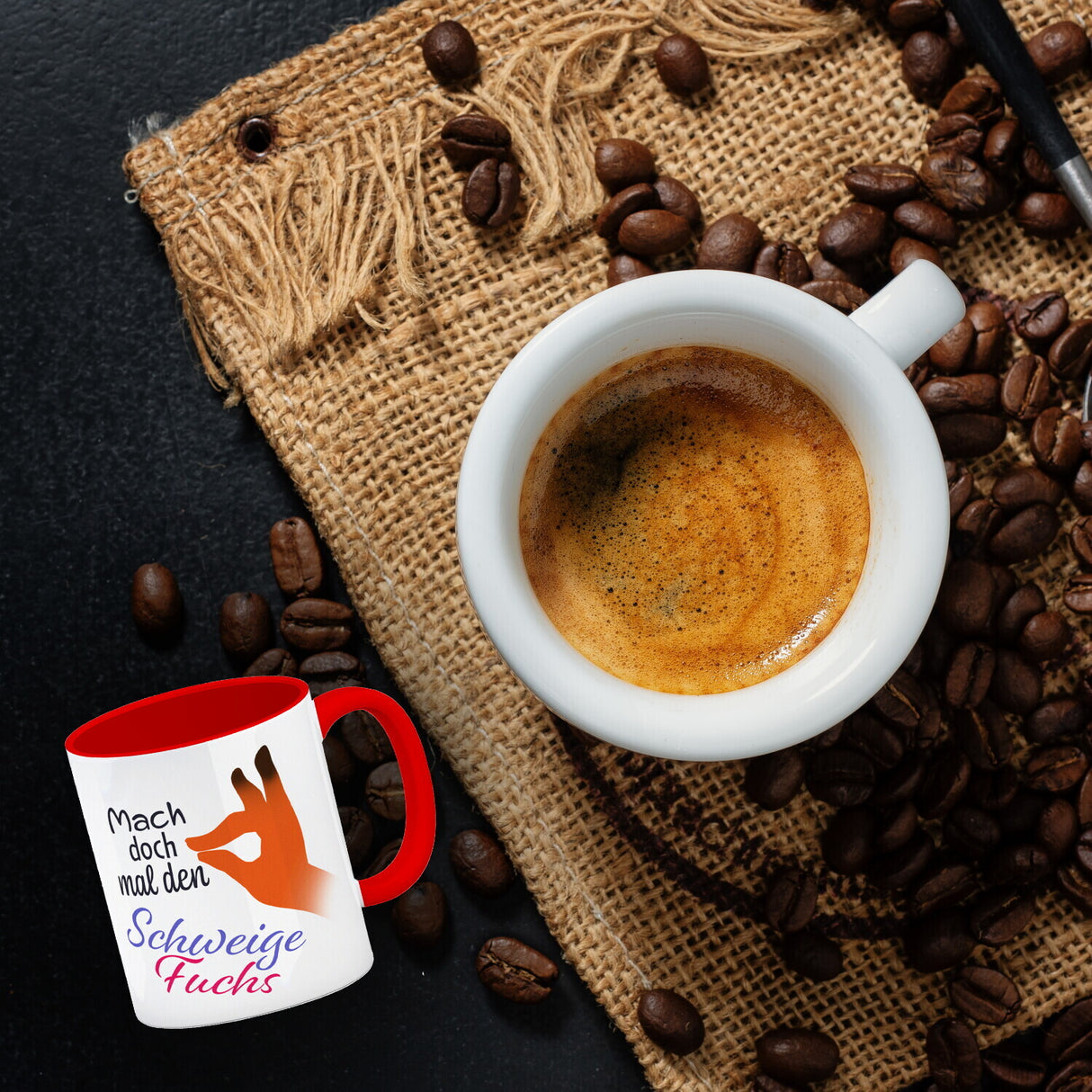 Mach doch mal den Schweigefuchs Kaffeebecher mit lustigem Schweigefuchs Motiv