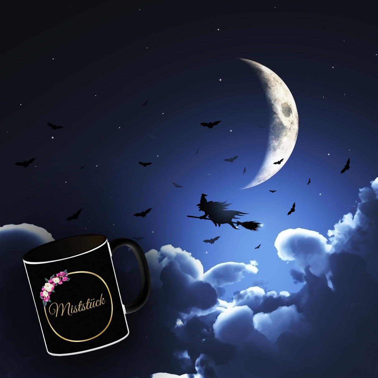 Kaffeebecher Miststück mit Goldrahmen und Blumen Schimpfwort-Tasse