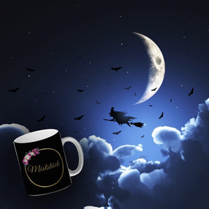 Kaffeebecher Miststück mit Goldrahmen und Blumen Schimpfwort-Tasse