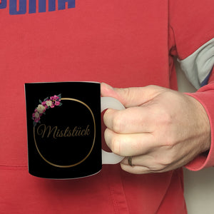 Kaffeebecher Miststück mit Goldrahmen und Blumen Schimpfwort-Tasse