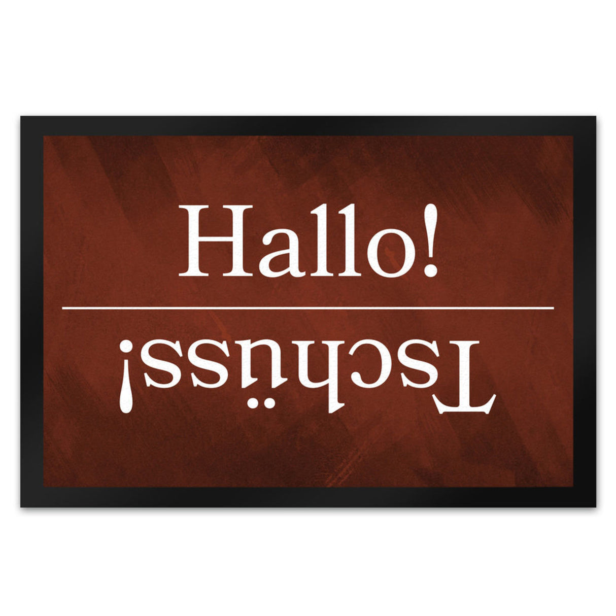 Hallo und Tschüss Fußmatte auf türkisfarbenem Hintergrund
