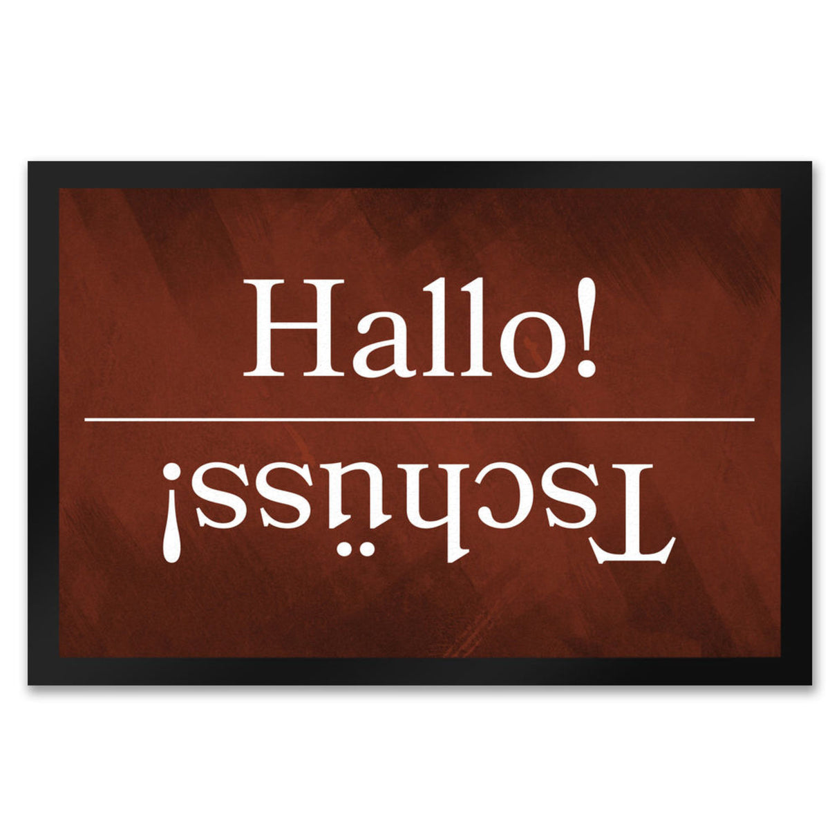 Hallo und Tschüss Fußmatte auf türkisfarbenem Hintergrund