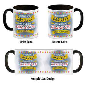 Fehlt nur noch das Zelt, dann wäre der Zirkus hier komplett Kaffeebecher mit buntem Zirkusdesign