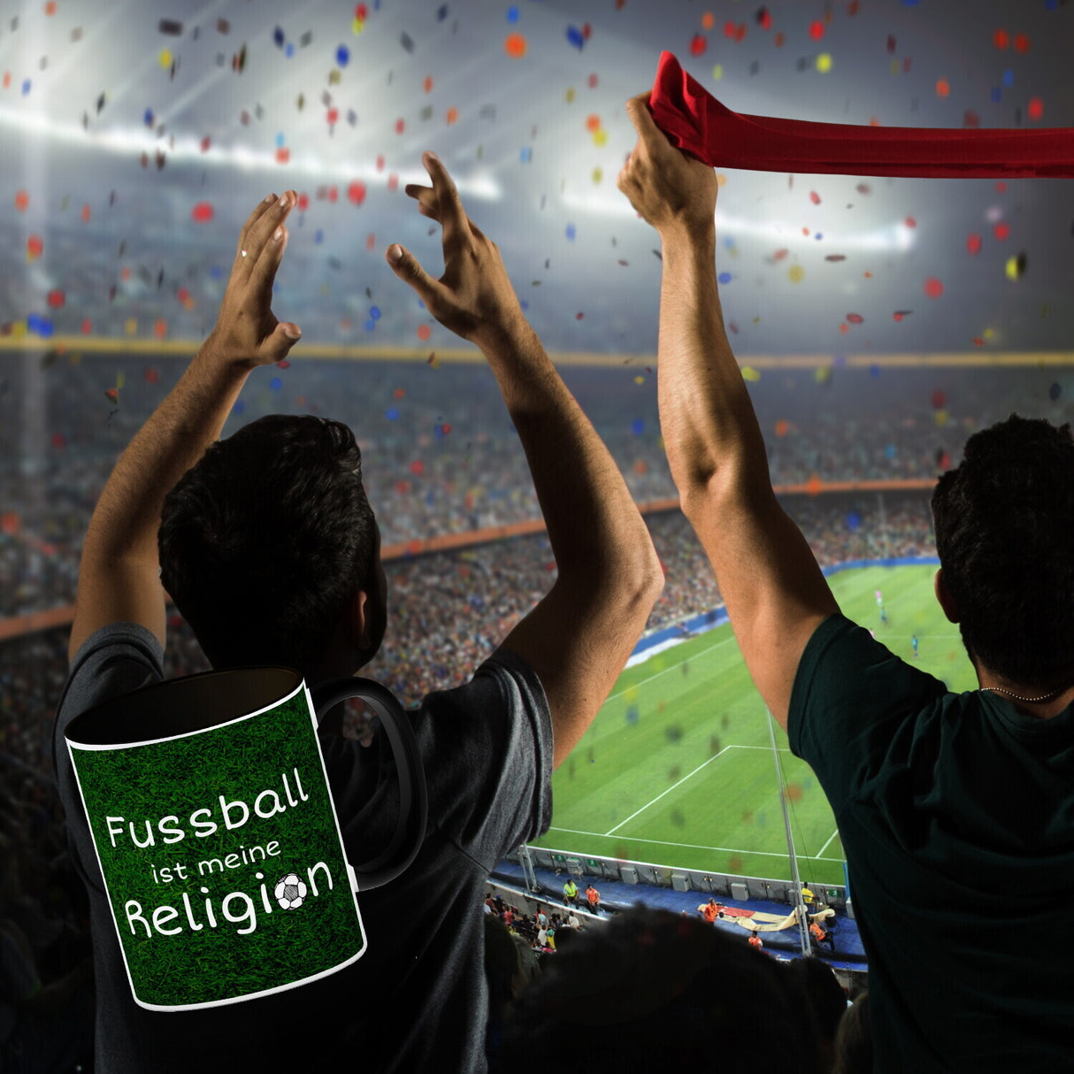 Fussball ist meine Religion Kaffeebecher mit Fussballmotiv