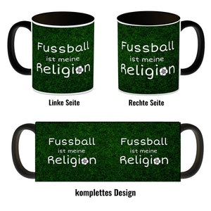 Fussball ist meine Religion Kaffeebecher mit Fussballmotiv