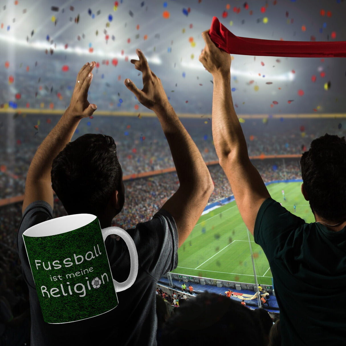 Fussball ist meine Religion Kaffeebecher mit Fussballmotiv
