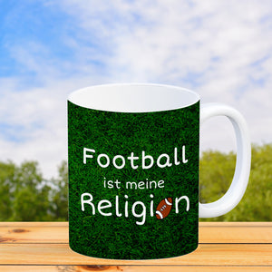 Fussball ist meine Religion Kaffeebecher mit Fussballmotiv