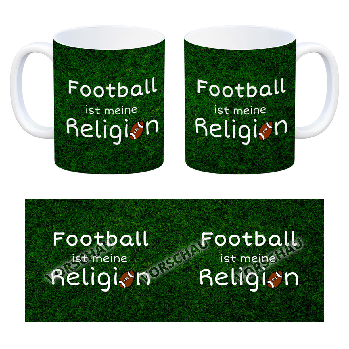 Fussball ist meine Religion Kaffeebecher mit Fussballmotiv