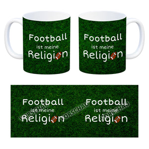 Fussball ist meine Religion Kaffeebecher mit Fussballmotiv