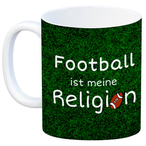 Fussball ist meine Religion Kaffeebecher mit Fussballmotiv