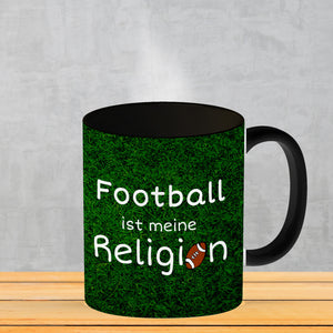 Fussball ist meine Religion Kaffeebecher mit Fussballmotiv