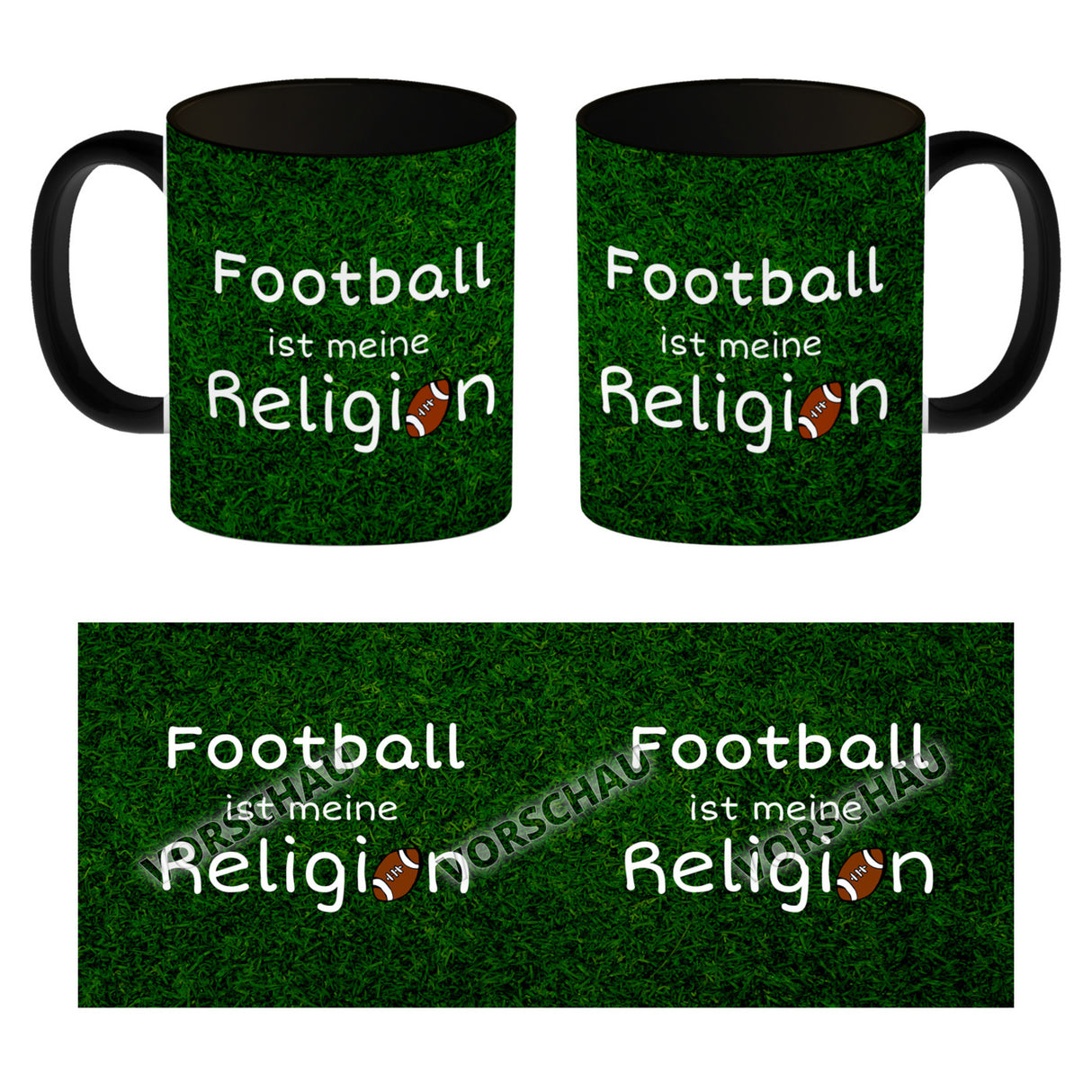 Fussball ist meine Religion Kaffeebecher mit Fussballmotiv