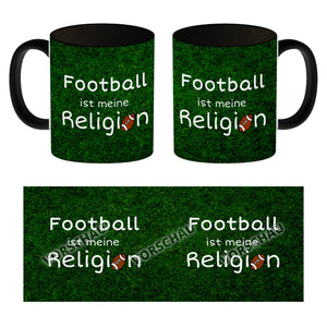 Fussball ist meine Religion Kaffeebecher mit Fussballmotiv
