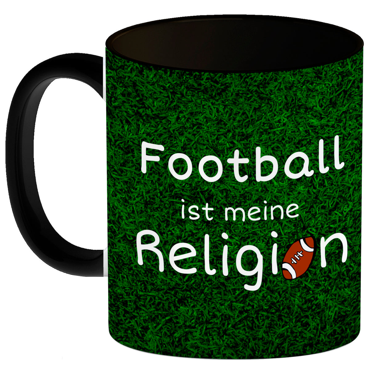 Fussball ist meine Religion Kaffeebecher mit Fussballmotiv