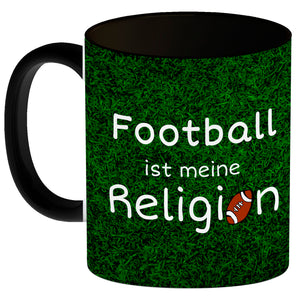 Fussball ist meine Religion Kaffeebecher mit Fussballmotiv