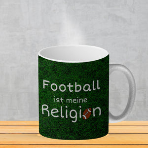Fussball ist meine Religion Kaffeebecher mit Fussballmotiv