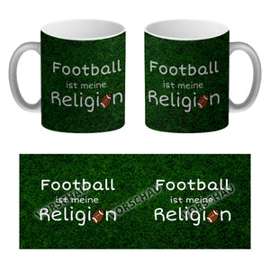 Fussball ist meine Religion Kaffeebecher mit Fussballmotiv