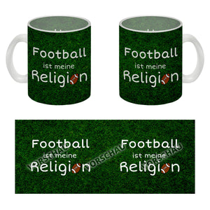 Fussball ist meine Religion Kaffeebecher mit Fussballmotiv