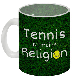Fussball ist meine Religion Kaffeebecher mit Fussballmotiv