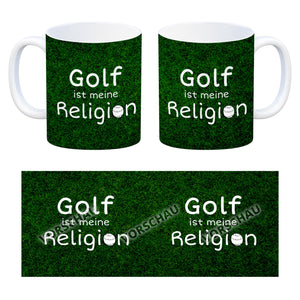 Fussball ist meine Religion Kaffeebecher mit Fussballmotiv