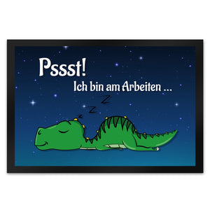 T-Rex Fußmatte in 35x50 cm mit Spruch Pssst! Bin am arbeiten und schlafendem Dino