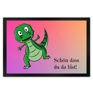 T-Rex Fußmatte in 35x50 cm mit Spruch Schön dass du da bist