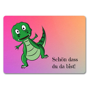 T-Rex Fußmatte in 35x50 cm mit Spruch Schön dass du da bist