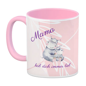 Mama hab dich immer lieb Kaffeebecher mit niedlichem Nilpferd in rosa