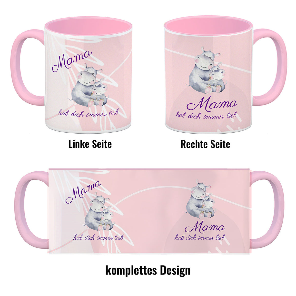 Mama hab dich immer lieb Kaffeebecher mit niedlichem Nilpferd in rosa