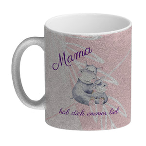 Mama hab dich immer lieb Kaffeebecher mit niedlichem Nilpferd in rosa