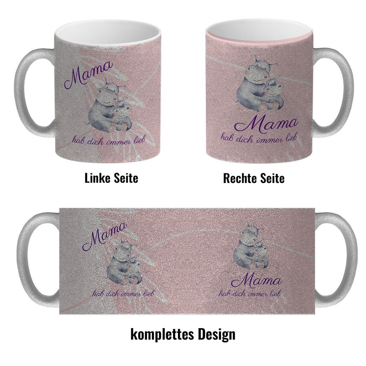 Mama hab dich immer lieb Kaffeebecher mit niedlichem Nilpferd in rosa