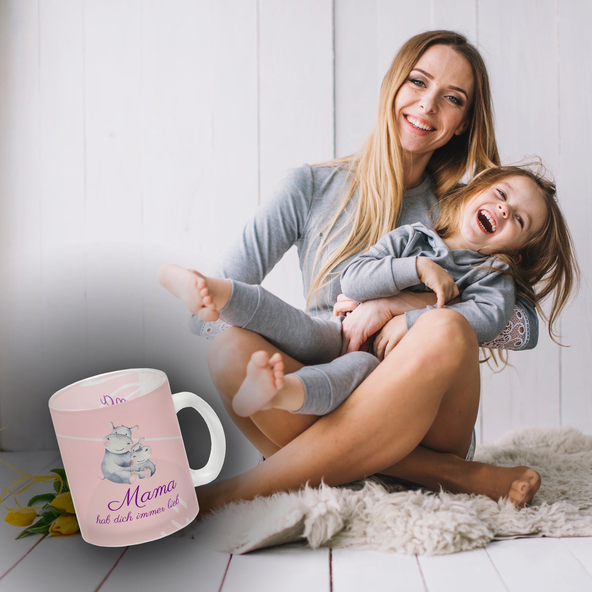 Mama hab dich immer lieb Kaffeebecher mit niedlichem Nilpferd in rosa