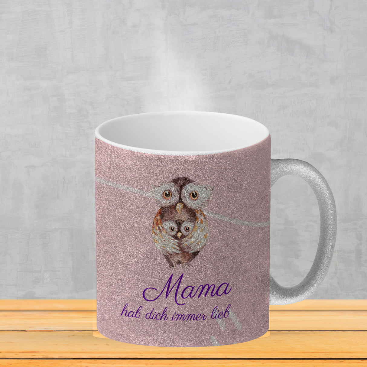 Mama hab dich immer lieb Kaffeebecher mit niedlichem Nilpferd in rosa