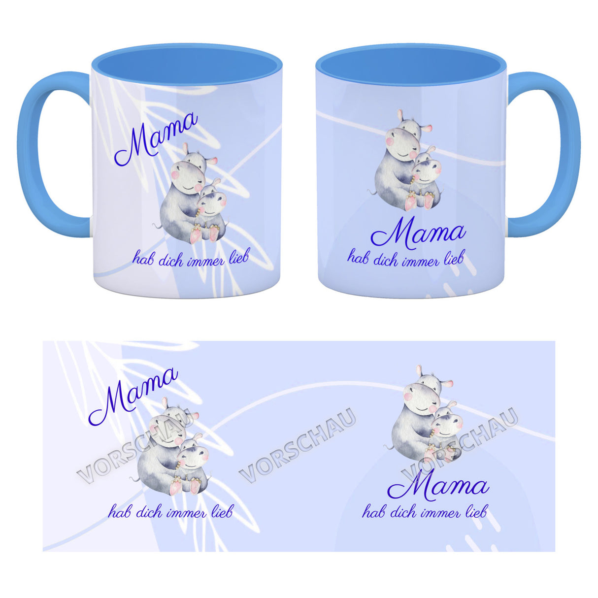 Mama hab dich immer lieb Kaffeebecher mit niedlichem Nilpferd in rosa