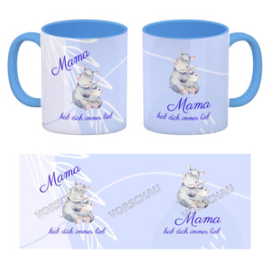 Mama hab dich immer lieb Kaffeebecher mit niedlichem Nilpferd in rosa