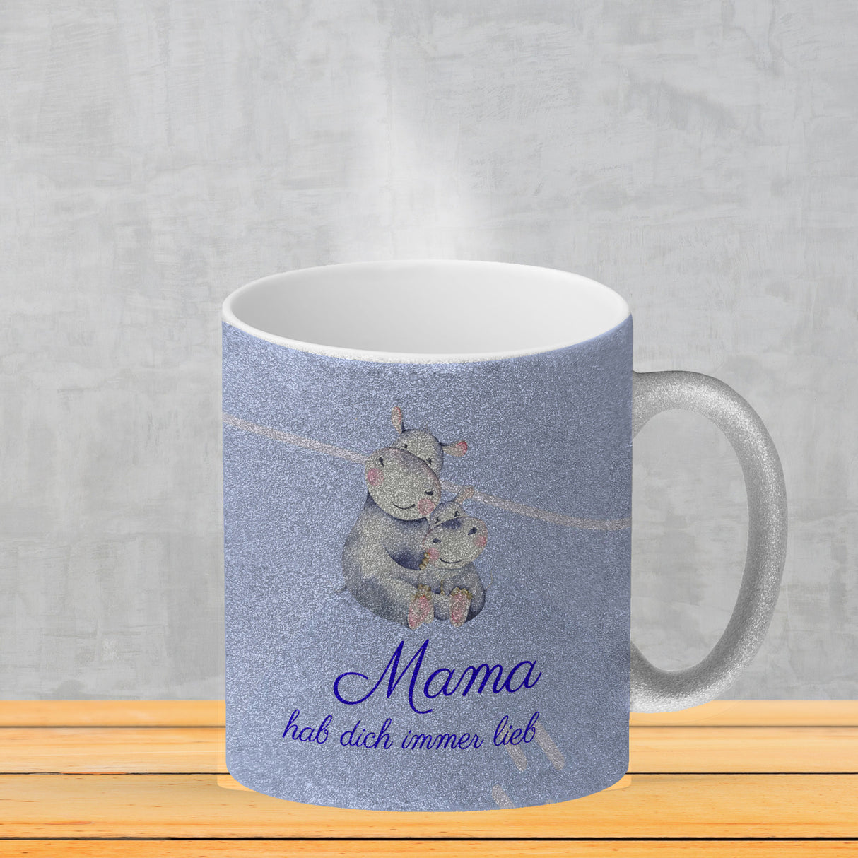 Mama hab dich immer lieb Kaffeebecher mit niedlichem Nilpferd in rosa