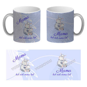 Mama hab dich immer lieb Kaffeebecher mit niedlichem Nilpferd in rosa