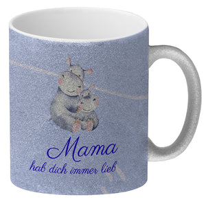 Mama hab dich immer lieb Kaffeebecher mit niedlichem Nilpferd in rosa