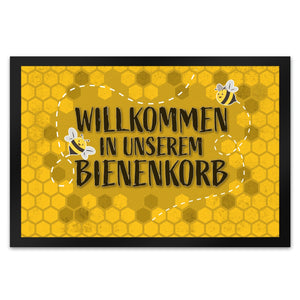 Willkommen in unserem Bienenkorb - Fußmatte mit summenden Bienen und Honigwabenmotiv