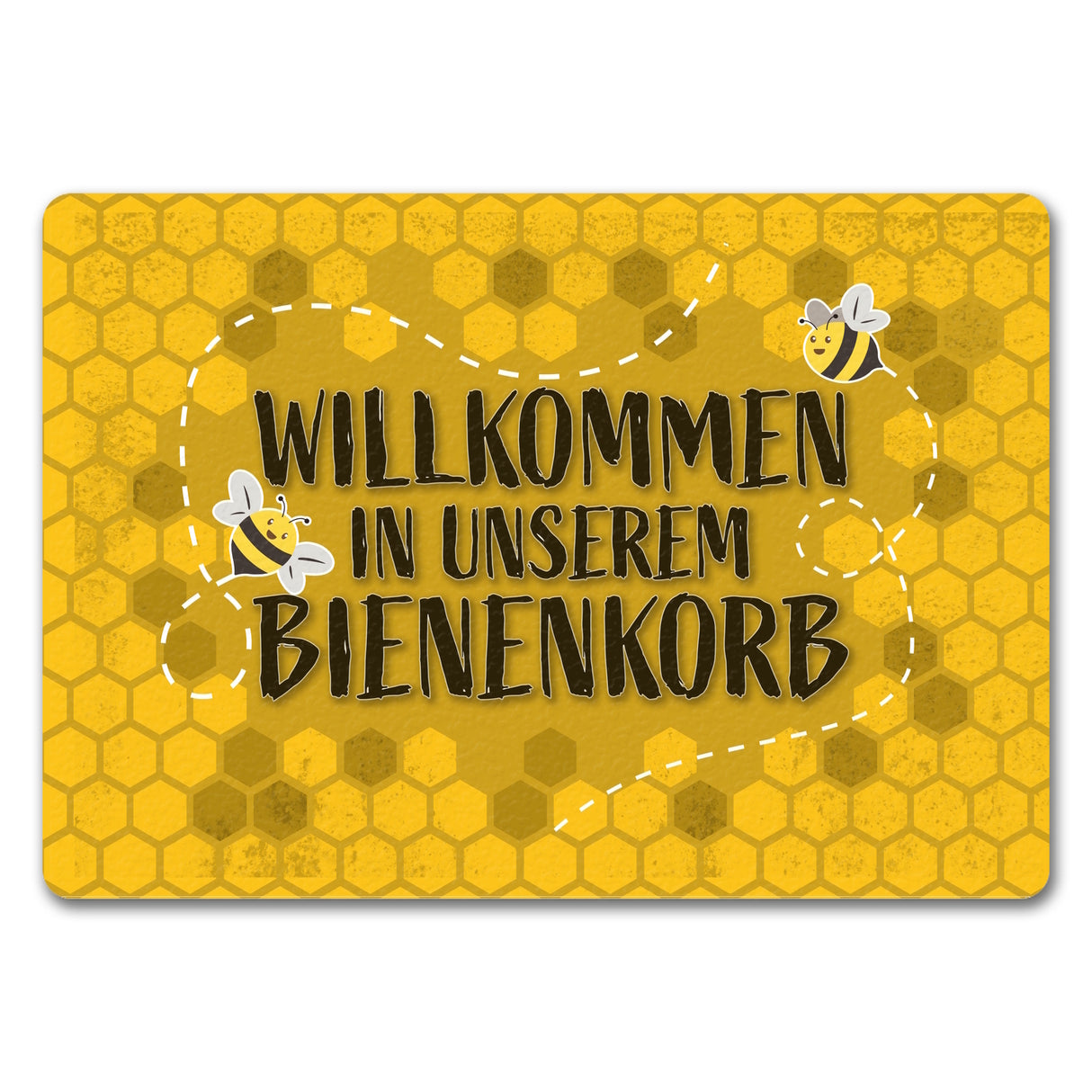 Willkommen in unserem Bienenkorb - Fußmatte mit summenden Bienen und Honigwabenmotiv